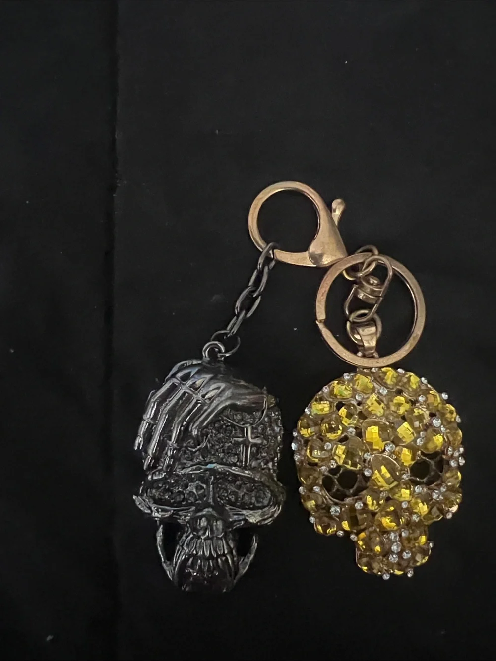 Dual Skull Keychain with Yellow Crystal Skull